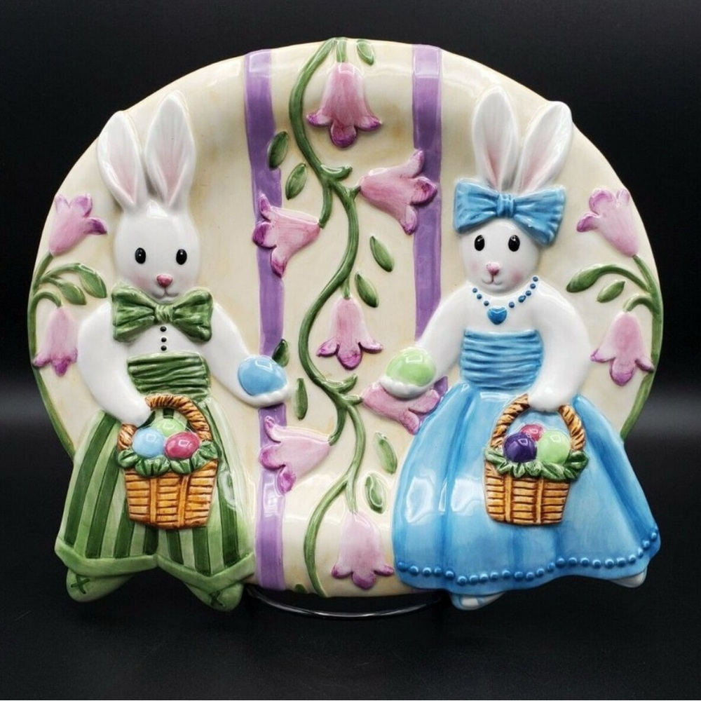 Vintage Easter Ceramic Fitz & Floyd‎ Be Bop Bunnies Canape Plate Decor